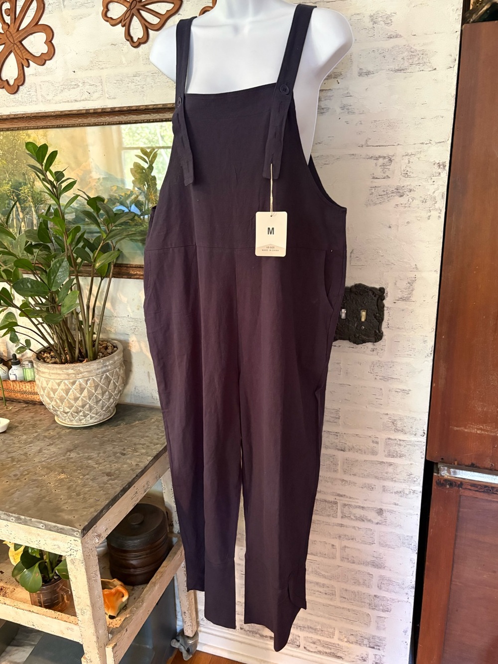 Relaxed Linen-Blend Overalls - Deep navy M)